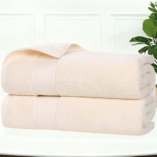 Superior Belmont 2 Piece Zero Twist Bath Towels, Ultra Soft Cotton Towels, Ivory