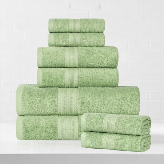 Superior Eco-Friendly Cotton 8-Piece Assorted Towel Set, Terrace Green
