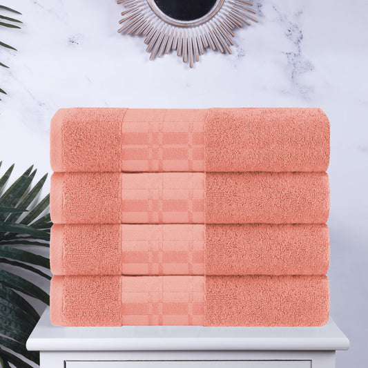 Superior Larissa Cotton Embroidered Bath Towel Set of 4, Coral
