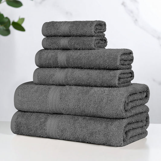 Superior Miami 100% Cotton Lightweight 6-Piece Towel Set, Charcoal