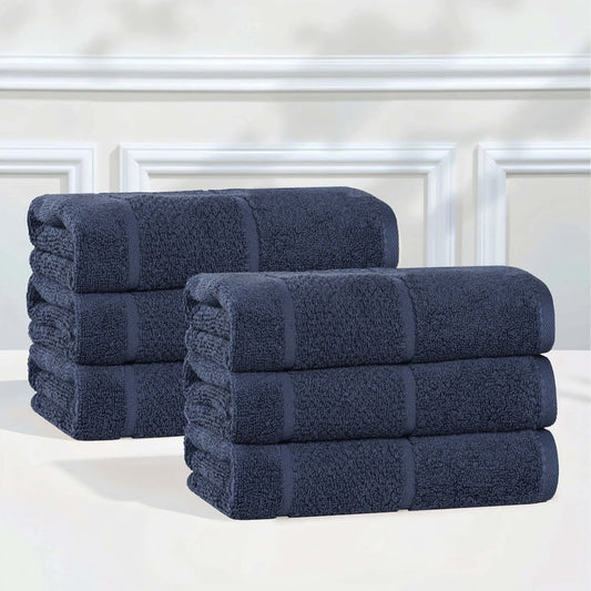Superior Mile Smart Twist Cotton Medium Weight Hand Towels, Set of 6, Ultra Absorbant Towels, Navy Blue