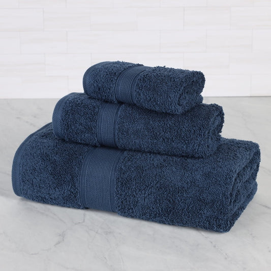 Superior Oregon Organic Cotton 3 Piece Towel Set, Soft Medium Weight Towels, Navy Blue