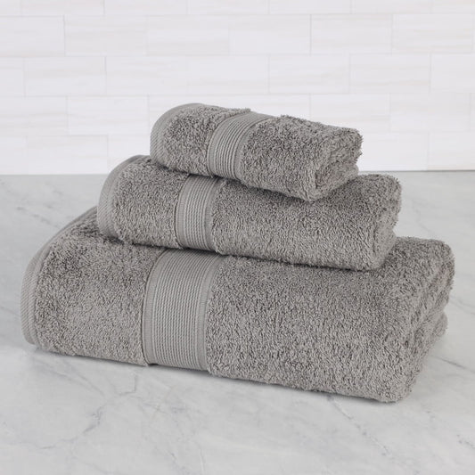 Superior Oregon Organic Cotton 3 Piece Towel Set, Soft Medium Weight Towels, Silver