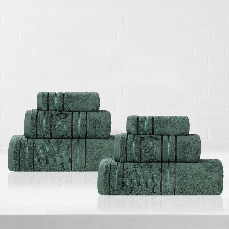 Superior Sadie Zero Twist Cotton Jacquard Hand Towel Set, Ultra Soft Towels, Forest Green