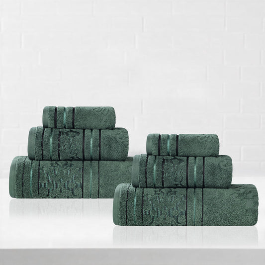 Superior Sadie Zero Twist Cotton Jacquard Hand Towel Set, Ultra Soft Towels, Forest Green