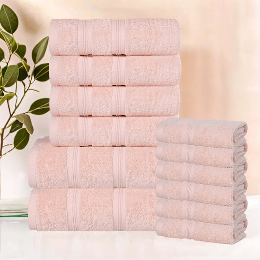 Superior Smart Dry 12-Piece Zero Twist Soft Cotton Towel Set, Quick Dry Fade Resistant, Peach