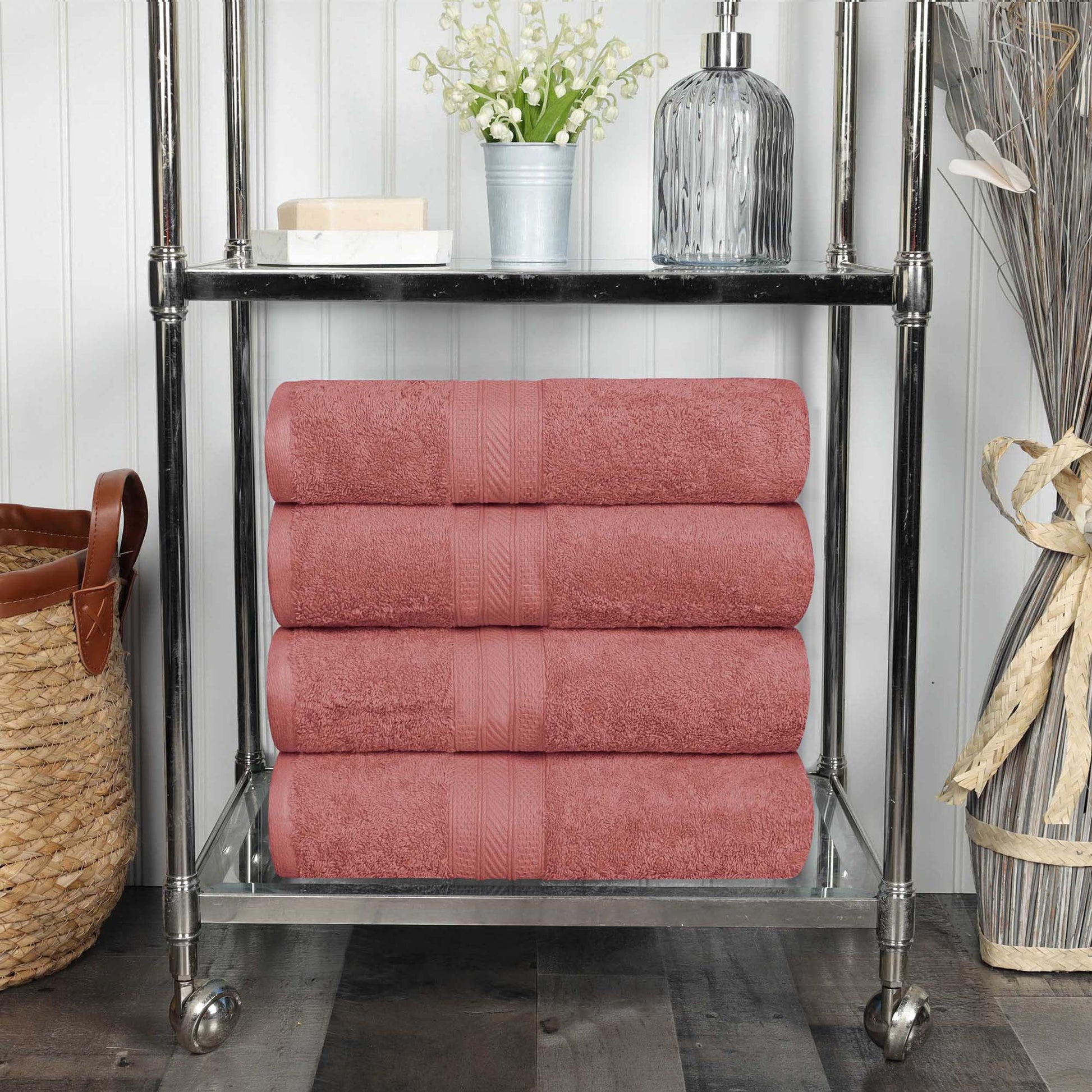 Superior Atlas Cotton Heavyweight 4 Piece Towel Set, Blush