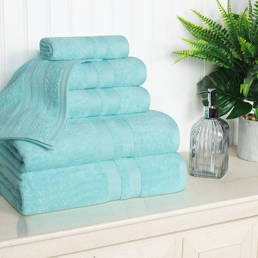 Superior Ulta Soft Cotton 6-Piece Towel Set, Highly-Absorbent Solid Towels, Cyan