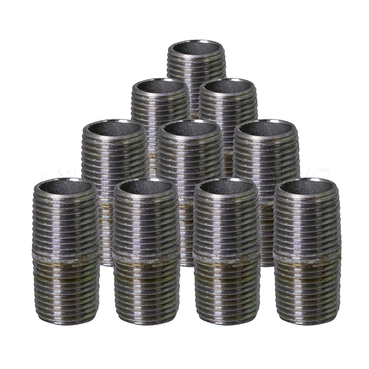 Supply Giant 1-1/2" x 1", Closed Steel Pipe, pre cut Industrial Pipe, Threaded Pipe Nipples and Fittings, Build Vintage DIY Furniture, Galvanized (Pack Of 10)