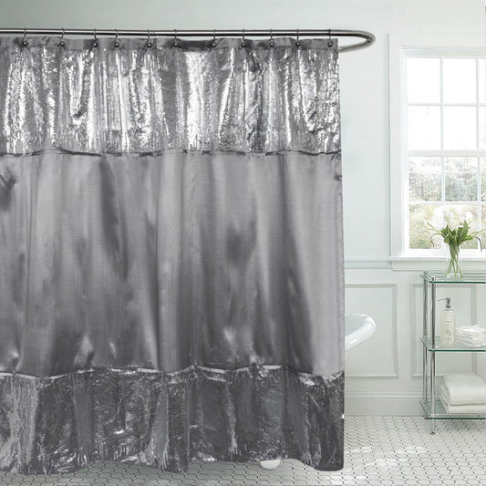Sweet Home Collection Silver Glamour Sequins Shower Curtain 72" x 72"