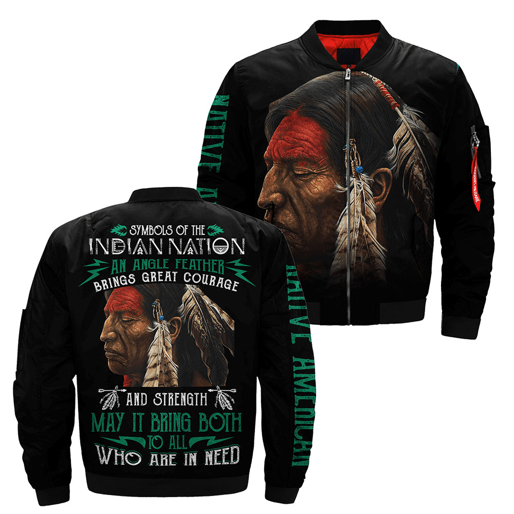 Symbols Of The Indian Nation An Eagle Feather Brings Great Courage And Strength Bomber Jacket Native