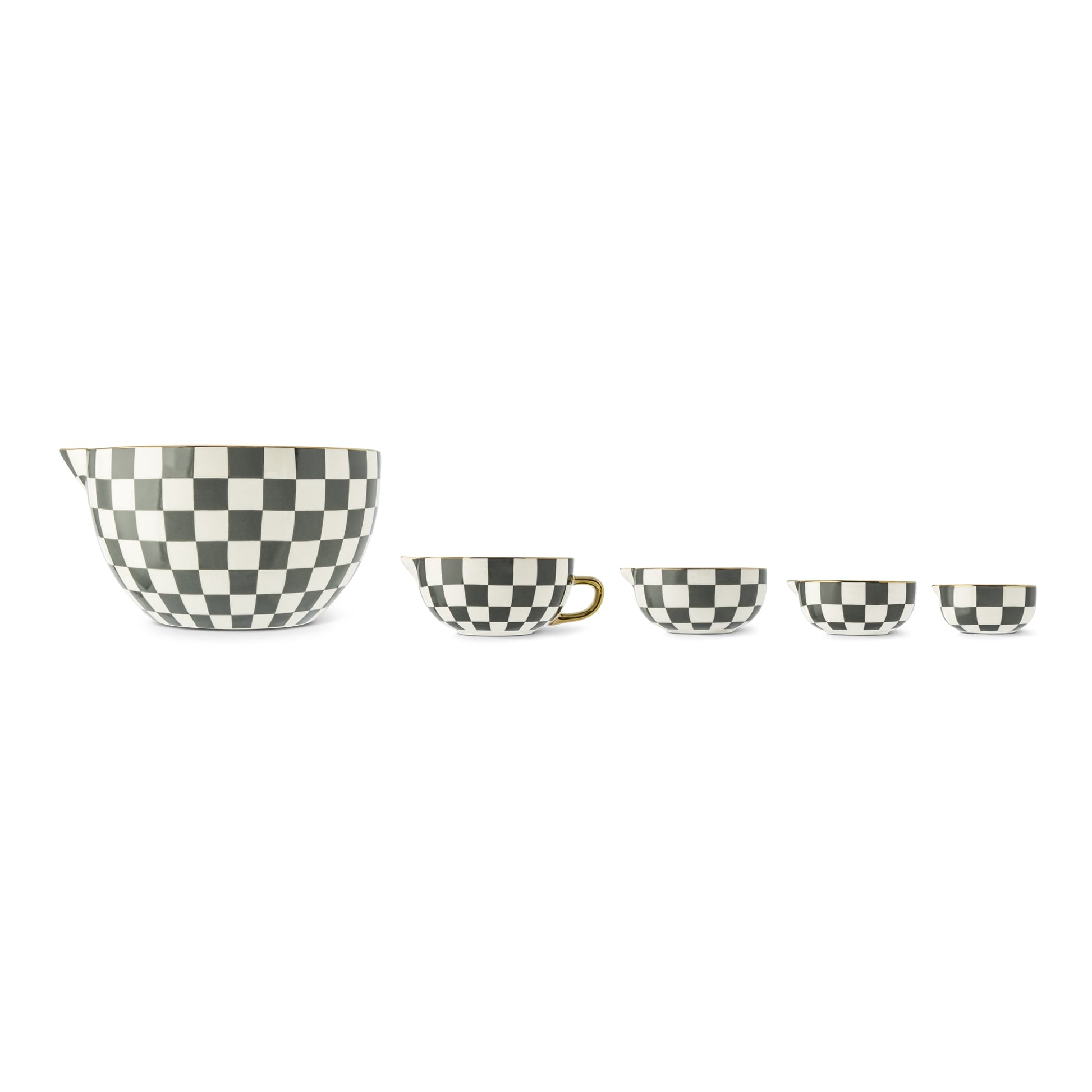 Thyme & Table 5-Piece Ceramic Mixing Bowl and Measuring Set - Green Checkered