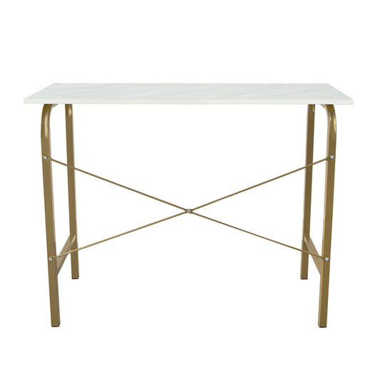 Teamson Home 40" Bella Home Office Desk with Faux Marble Top and Brass Frame, Faux Marble/Brass
