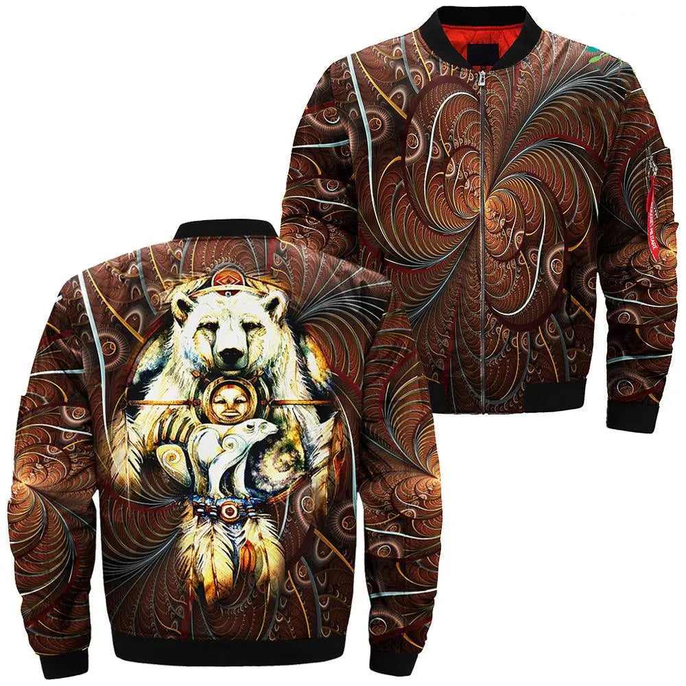 The Native American Dreamcatcher From The Mountain With A Spirit Bear Bomber Jacket