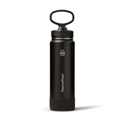 ThermoFlask Classics Insulated Stainless Steel Water Bottle with Leakproof Straw Lid, 24 oz, Black