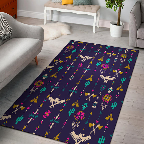 Thunderbird Pattern Blue Area Rug