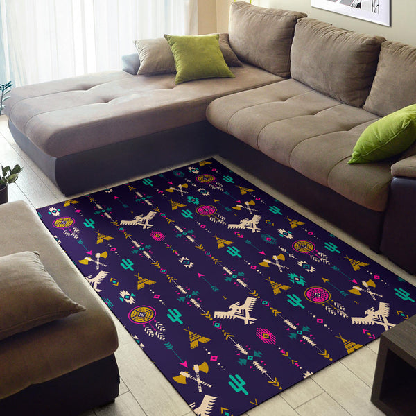 Thunderbird Pattern Blue Area Rug