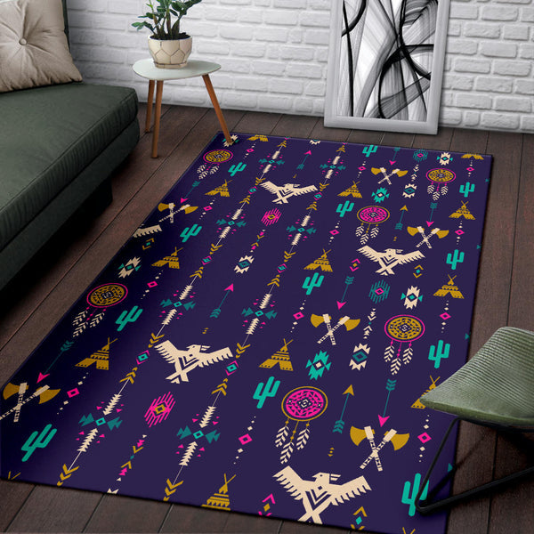 Thunderbird Pattern Blue Area Rug