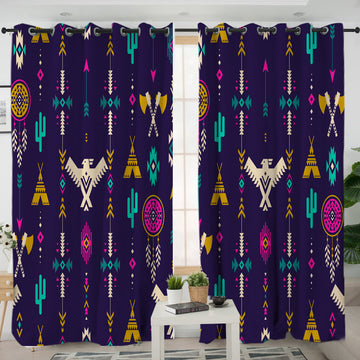Thunderbird Pattern Blue Living Room Curtain