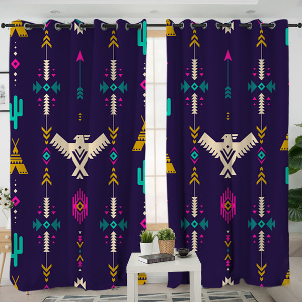 Thunderbird Pattern Blue Living Room Curtain