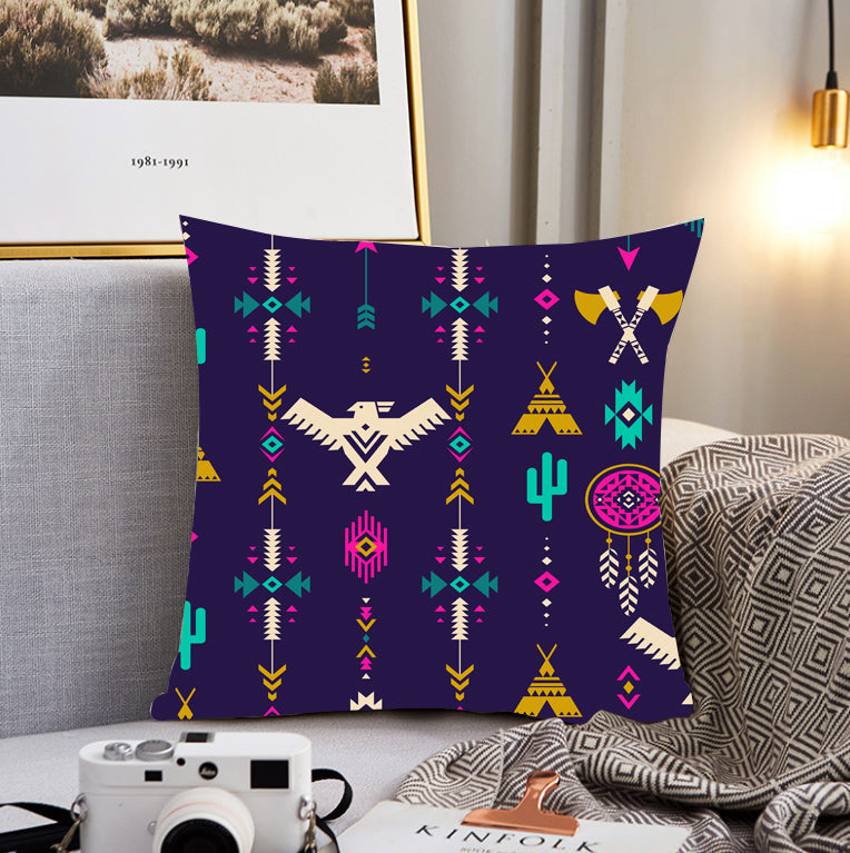 Thunderbird Pattern Blue Pillow Cover