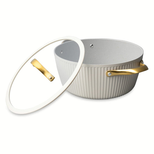 Thyme & Table 5.5 QT Non-Stick Signature Ribbed Dutch Oven - White & Gold