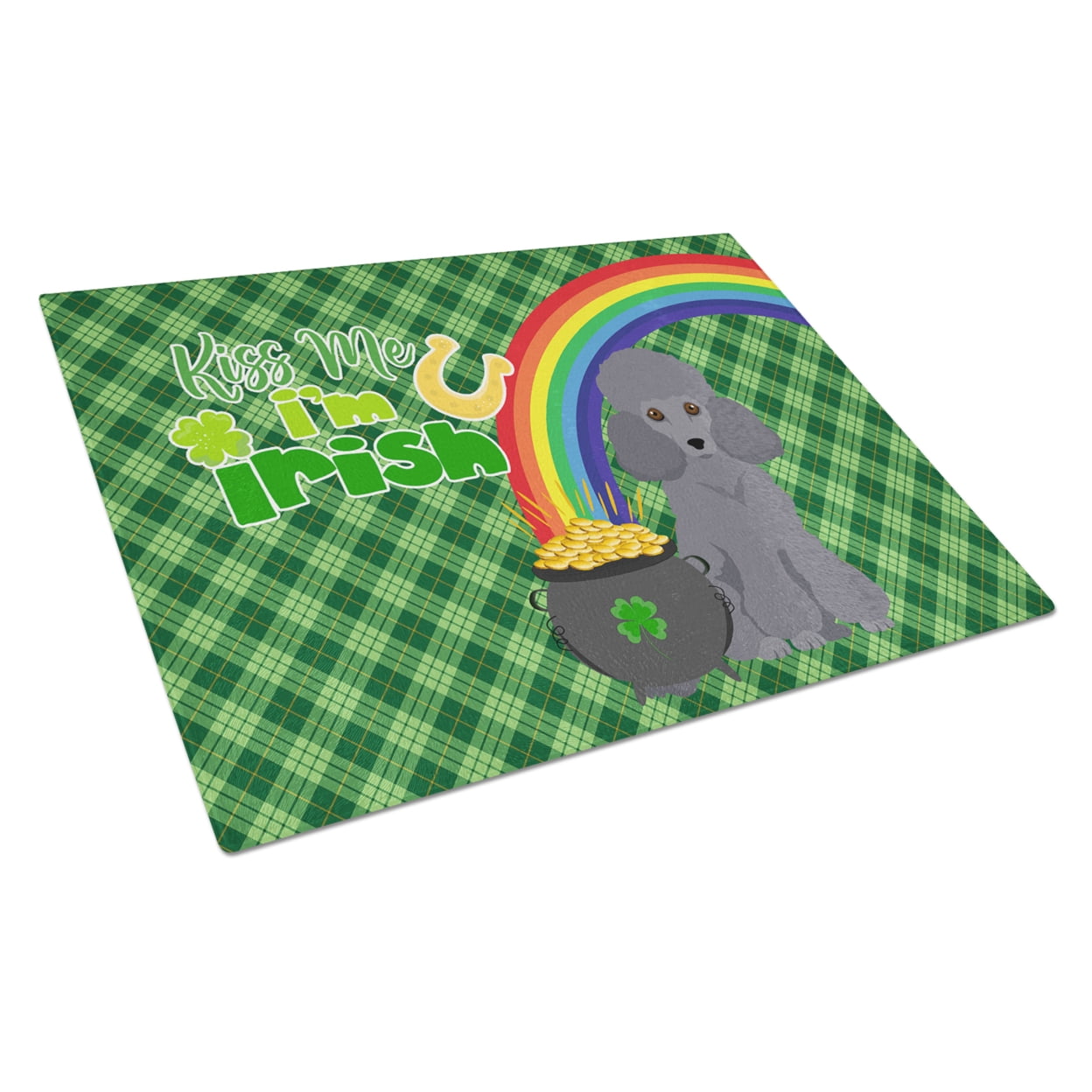 Toy Grey Poodle St. Patrick's Day Glass Cutting Board Large 12 in x 15 in