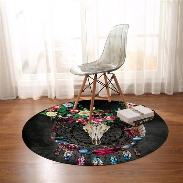 Tribal Horns Flowers Dreamcatcher Round Carpet