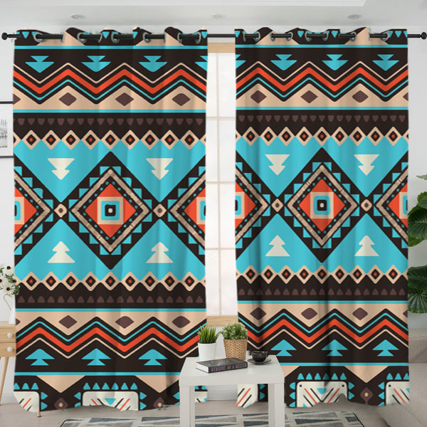 Tribal Line Shapes Ethnic Pattern Living Room Curtain