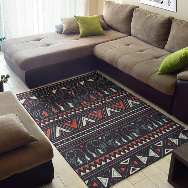Tribal Pattern Elephants Area Rug