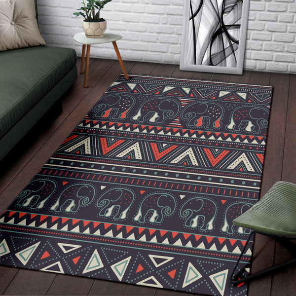 Tribal Pattern Elephants Area Rug