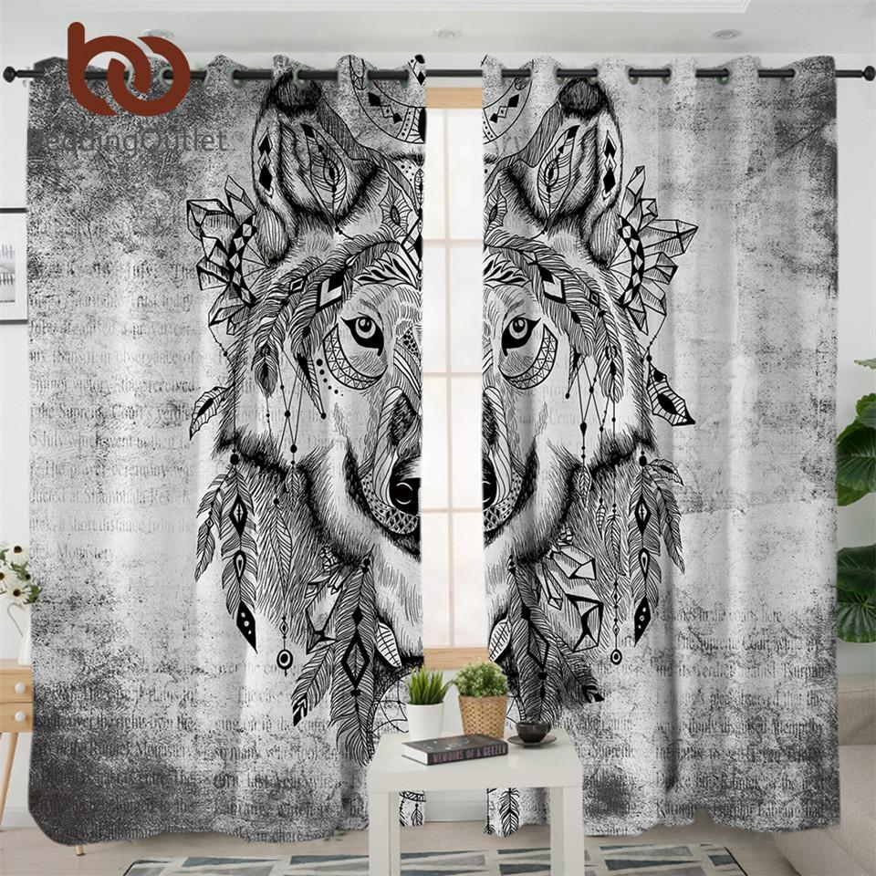Tribal Wolf Native American Design Window Living Room Curtain no link