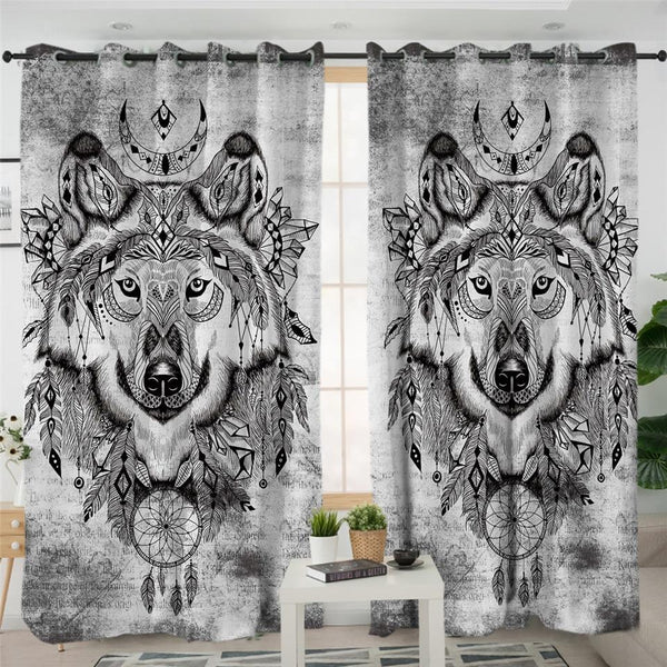 Tribal Wolf Native American Design Window Living Room Curtain no link