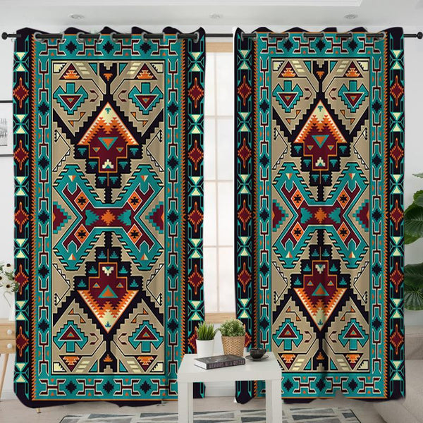 Tribe Blue Design Native American Living Room Curtain