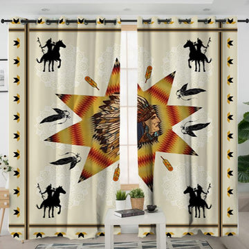 Tribe Chief &amp Warriors Native American Living Room Curtain