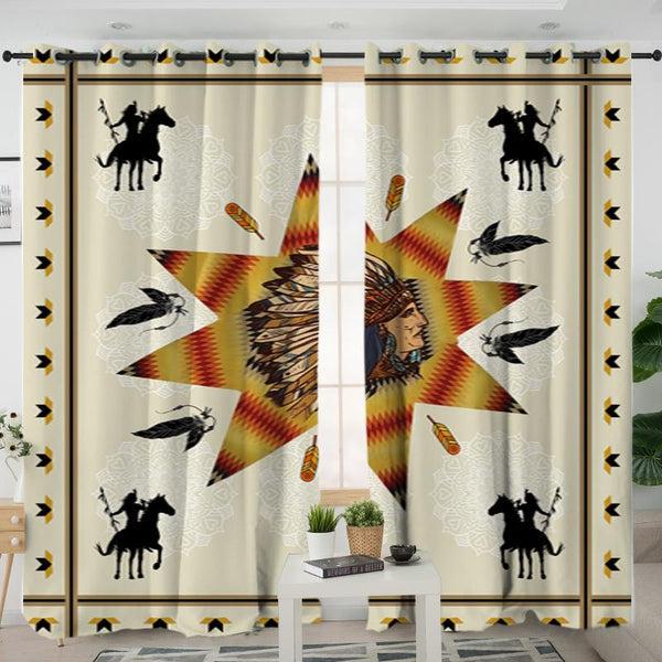 Tribe Chief &amp Warriors Native American Living Room Curtain