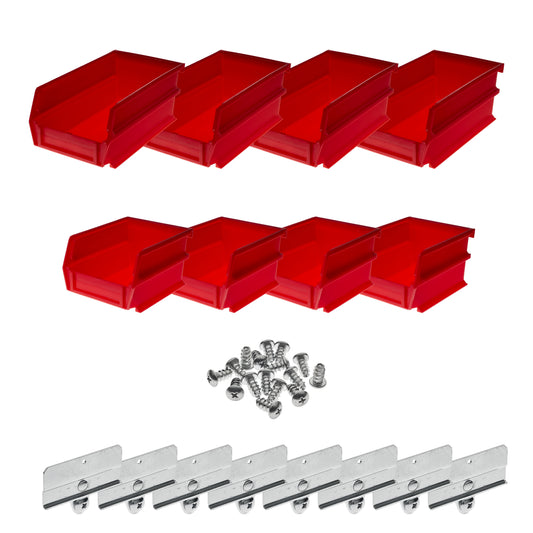 Triton ProductsÂ® LocBin Kits de Contenedor Colgante y Pinzas de Polipropileno, (4) PequeÃ±o 5-3/8"L x 4-1/8"W x 3"H y (4) Mediano 7-3/8"L x 4-1/8"W x 3" H