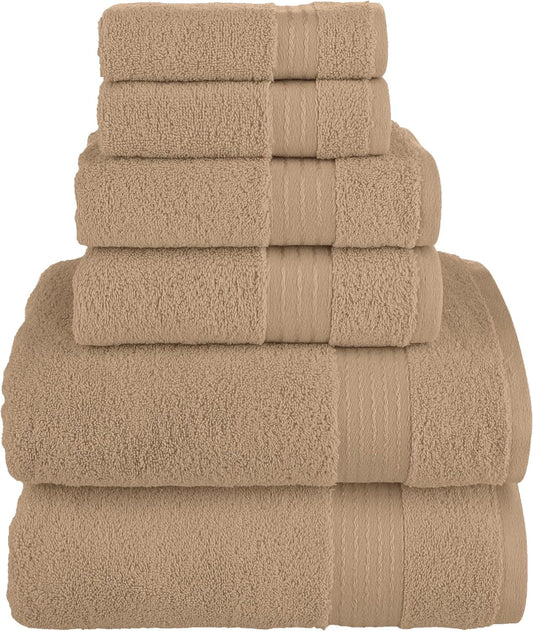 Turkish Linens Luxury Spa and Hotel Quality Premium Cotton 6-Piece Towel Set (2 x Bath Towels, 2 x Hand Towels, 2 x Washcloths), Taupe