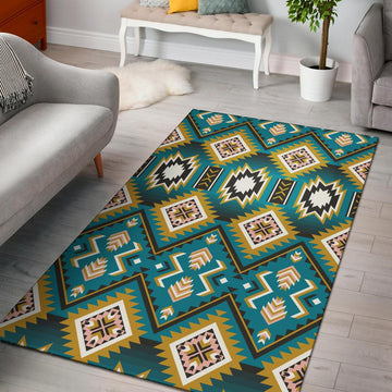 Turquoise Blue Color Native Ameican Design Area Rug
