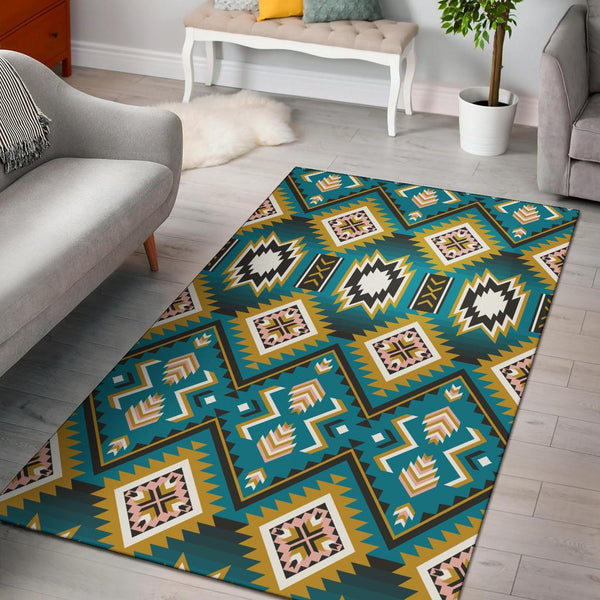 Turquoise Blue Color Native Ameican Design Area Rug
