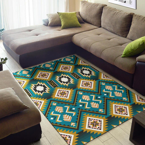 Turquoise Blue Color Native Ameican Design Area Rug