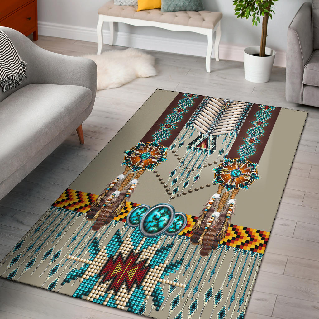 Turquoise Blue Pattern Breastplate Native American Area Rug