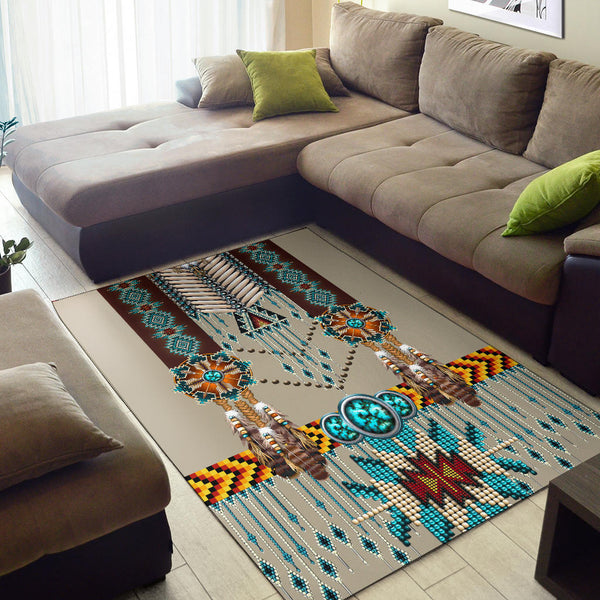 Turquoise Blue Pattern Breastplate Native American Area Rug