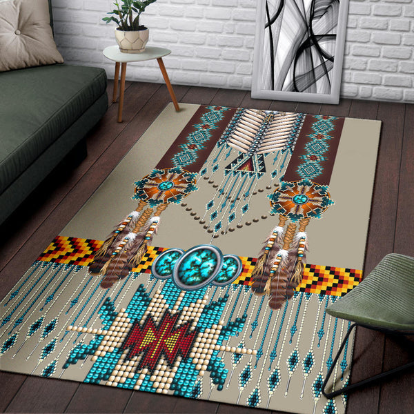 Turquoise Blue Pattern Breastplate Native American Area Rug