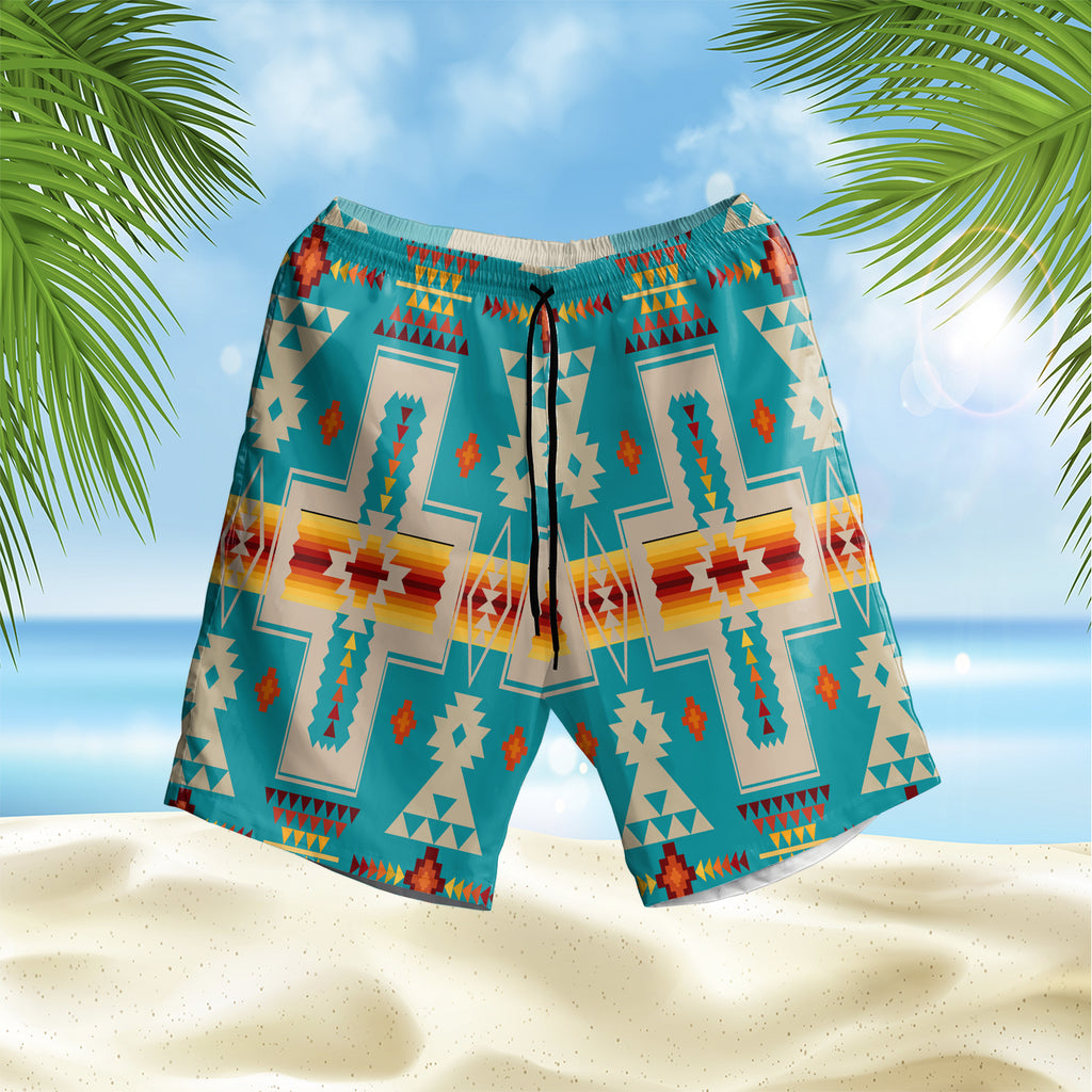 Turquoise Design Hawaiian Shorts