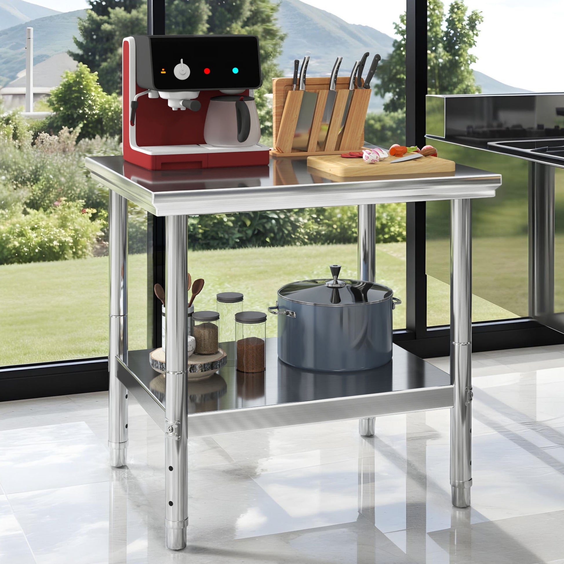 Uforic 30" x 24"  Wide Stainless Steel Adjustable Work Tables for Home, Kitchen, Restaurant, Garage, Warehouse, and Outdoor