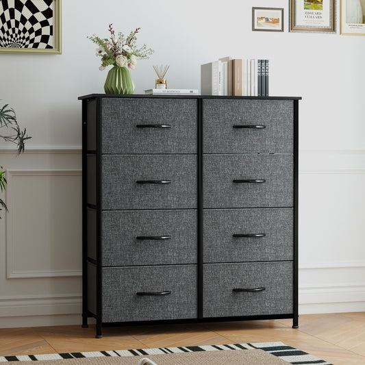 Uforic 8 Drawers Dresser Chest of Drawers for Fabric Storage Dressers for Living Room Black Gray