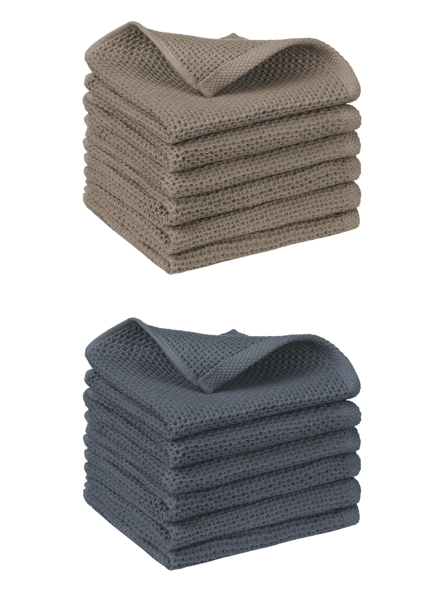 Unique Bargains 12 Pcs Cotton Absorbent Double-Sided Waffle Weave Kitchen Dish Towels Grey/Brown 12 Pack