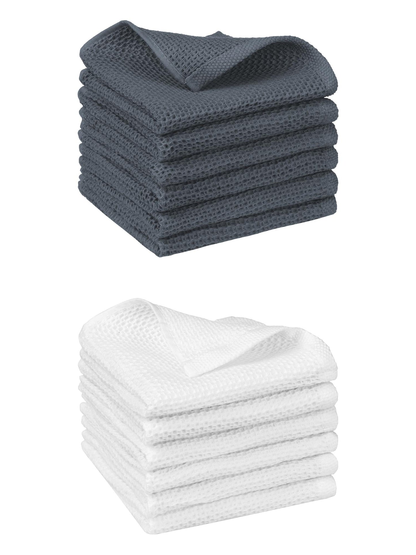 Unique Bargains 12 Pcs Cotton Absorbent Double-Sided Waffle Weave Kitchen Dish Towels Grey/White 12 Pack