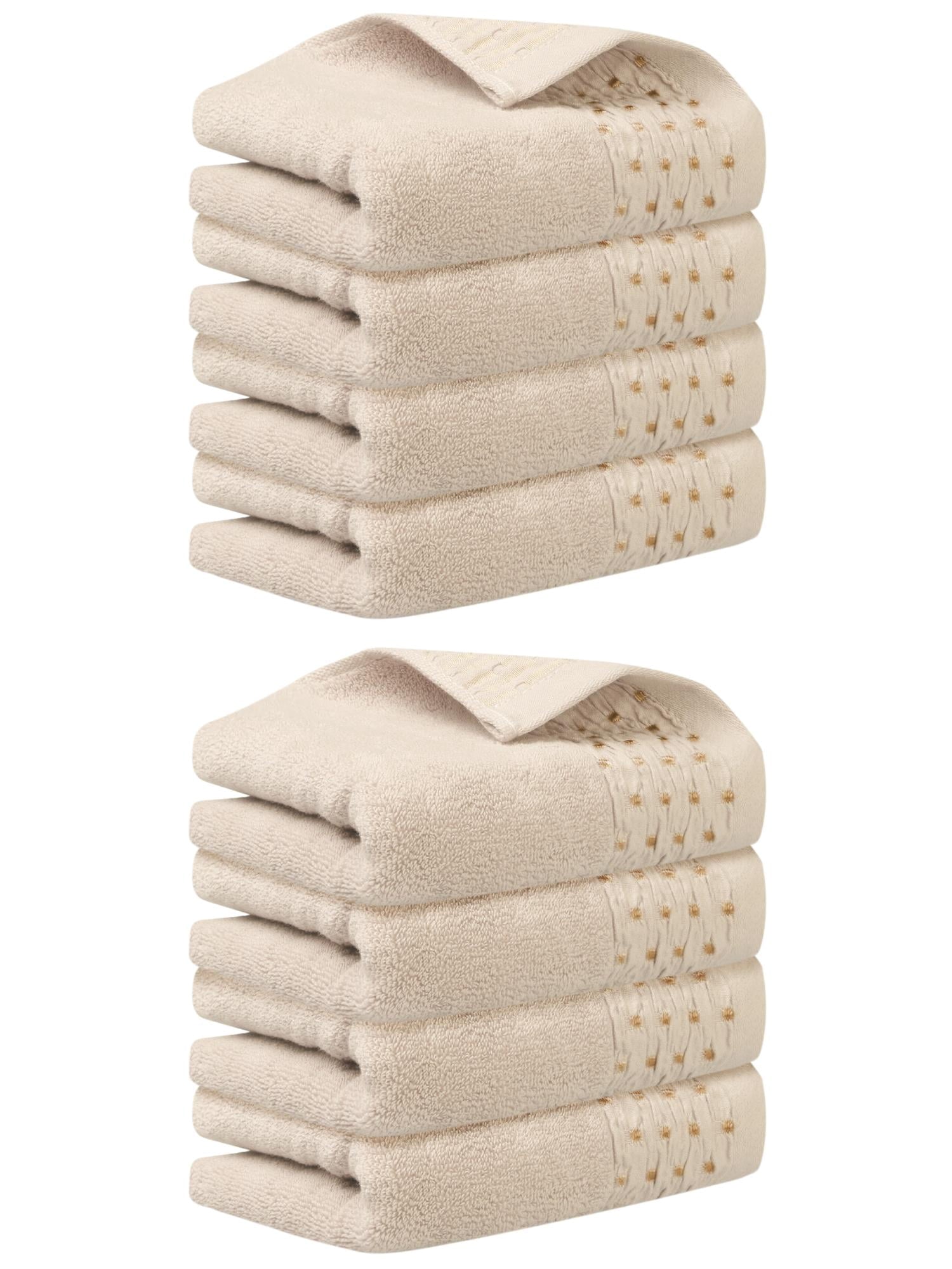 Unique Bargains 14" x 30" Embroidery Pattern Cotton Hand Towels Set Light Brown 8pk